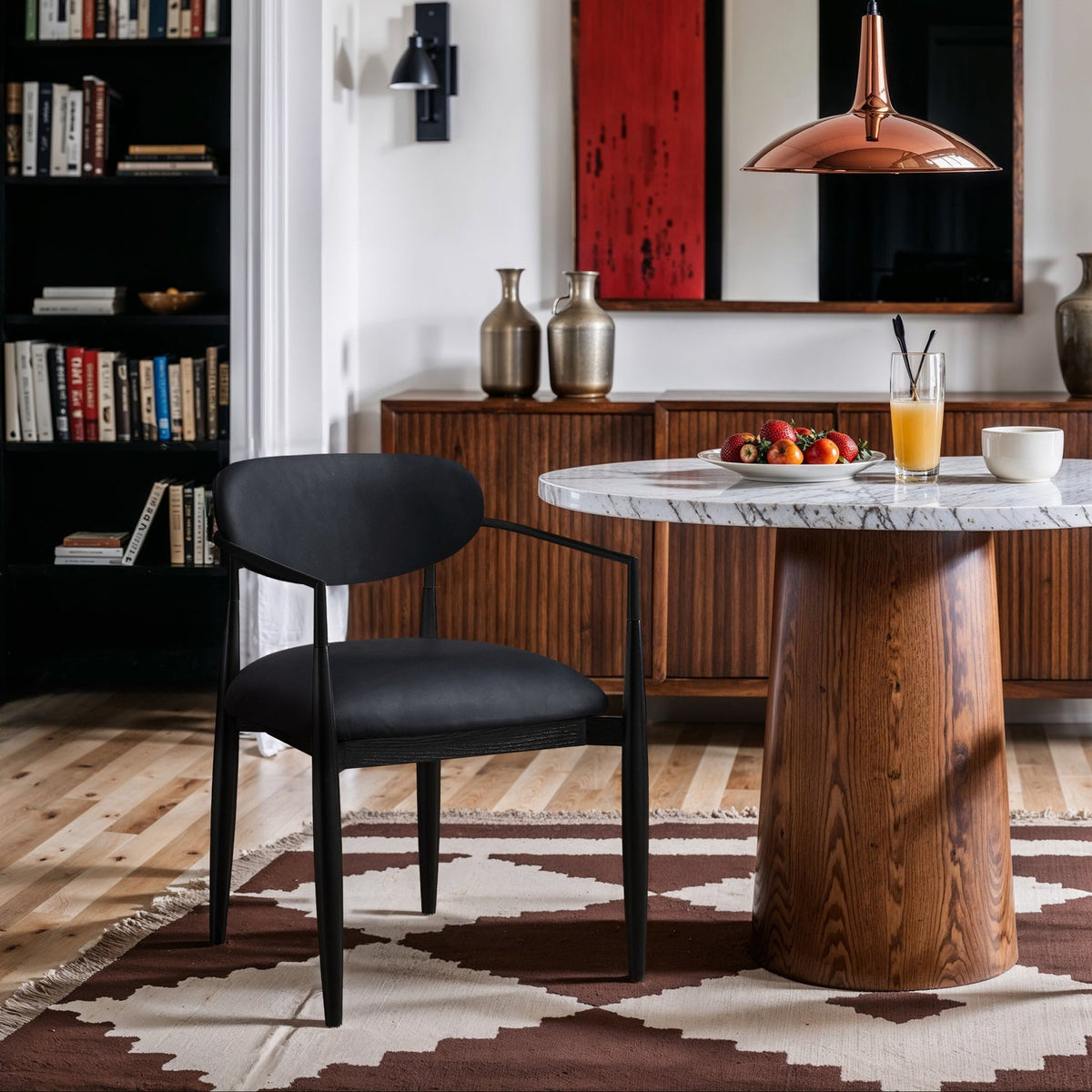 Riccio Black Vegan Leather Upholstered Dining Arm Chair Set of 2