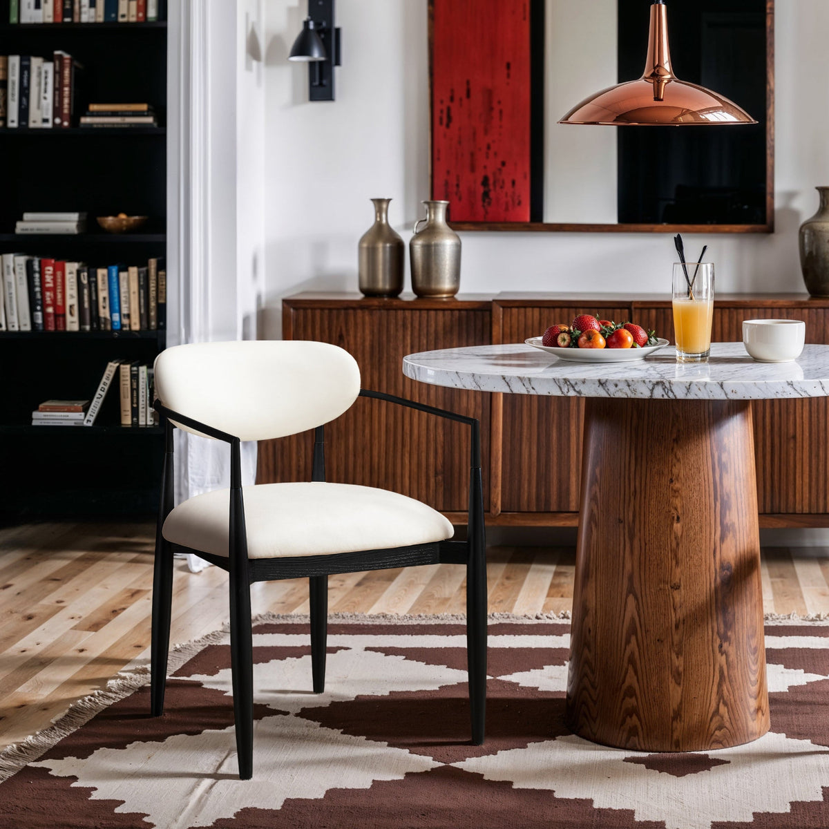 Riccio Cream Vegan Leather Upholstered Dining Arm Chair Set of 2