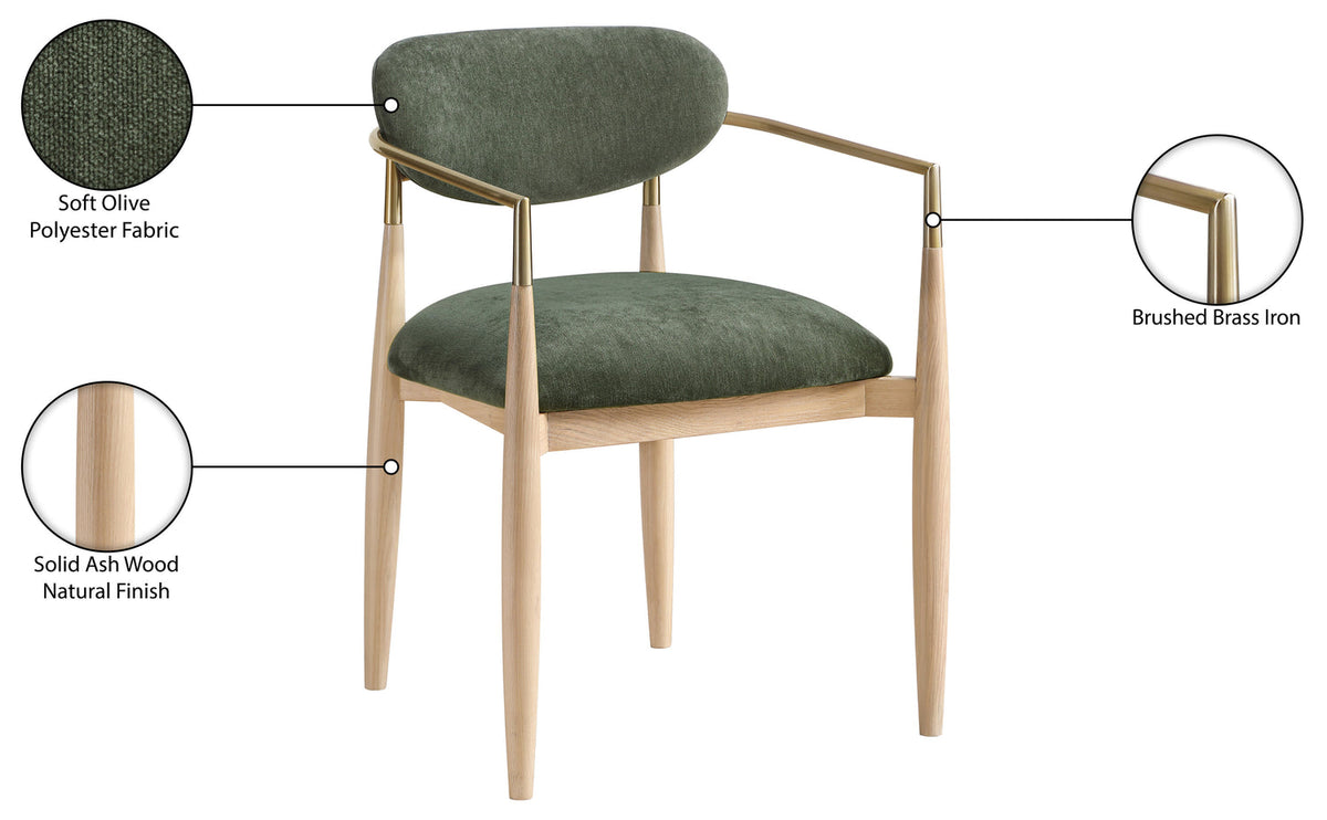 Riccio Olive Performance Fabric Upholstered Dining Arm Chair Set of 2