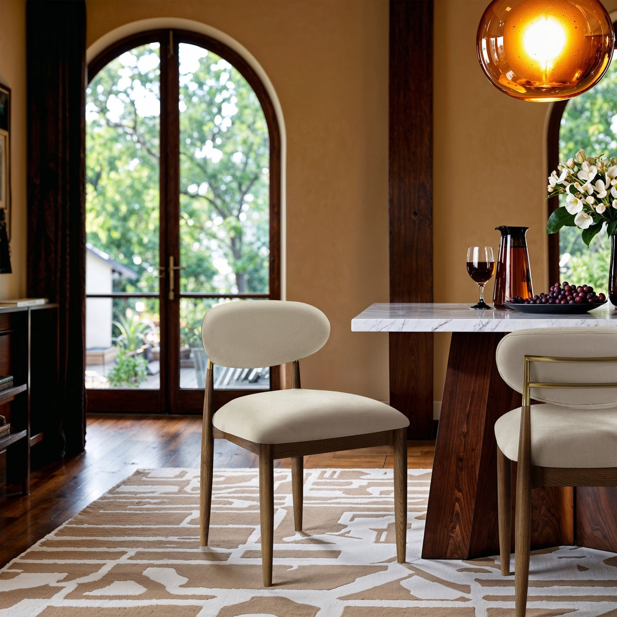 Riccio Cream Performance Fabric Upholstered Dining Side Chair Set of 2