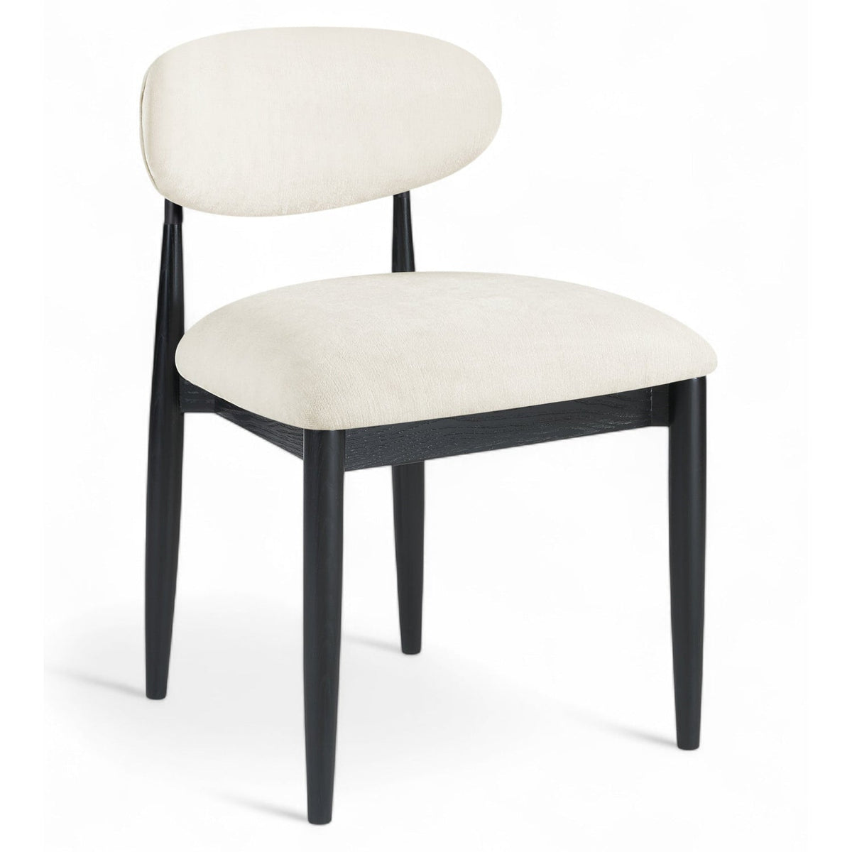 Riccio Beige Performance Fabric Upholstered Dining Side Chair, Set of 2 in beige fabric, matte black, primary product view