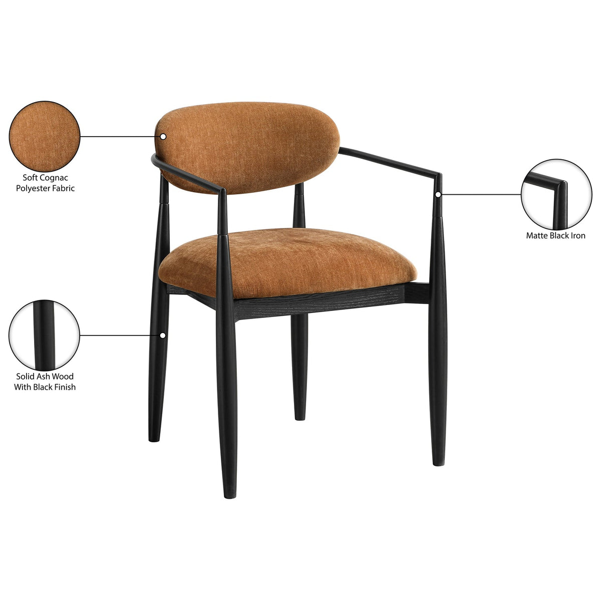 Riccio Cognac Performance Fabric Upholstered Dining Arm Chair Set of 2