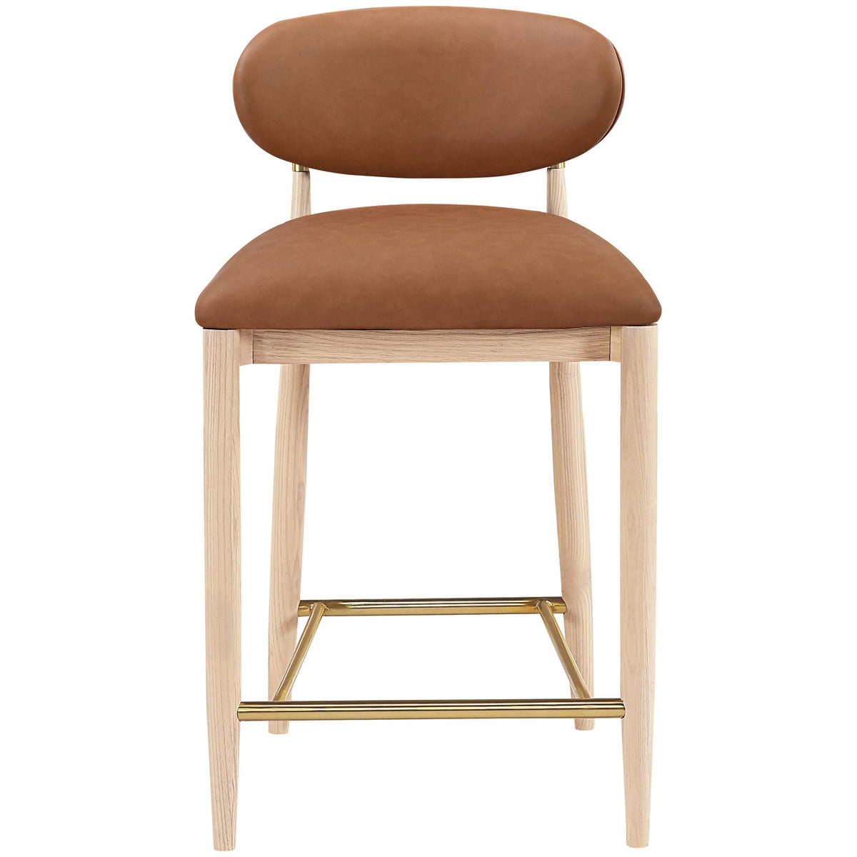 Riccio Cognac Vegan Leather Upholstered Stool