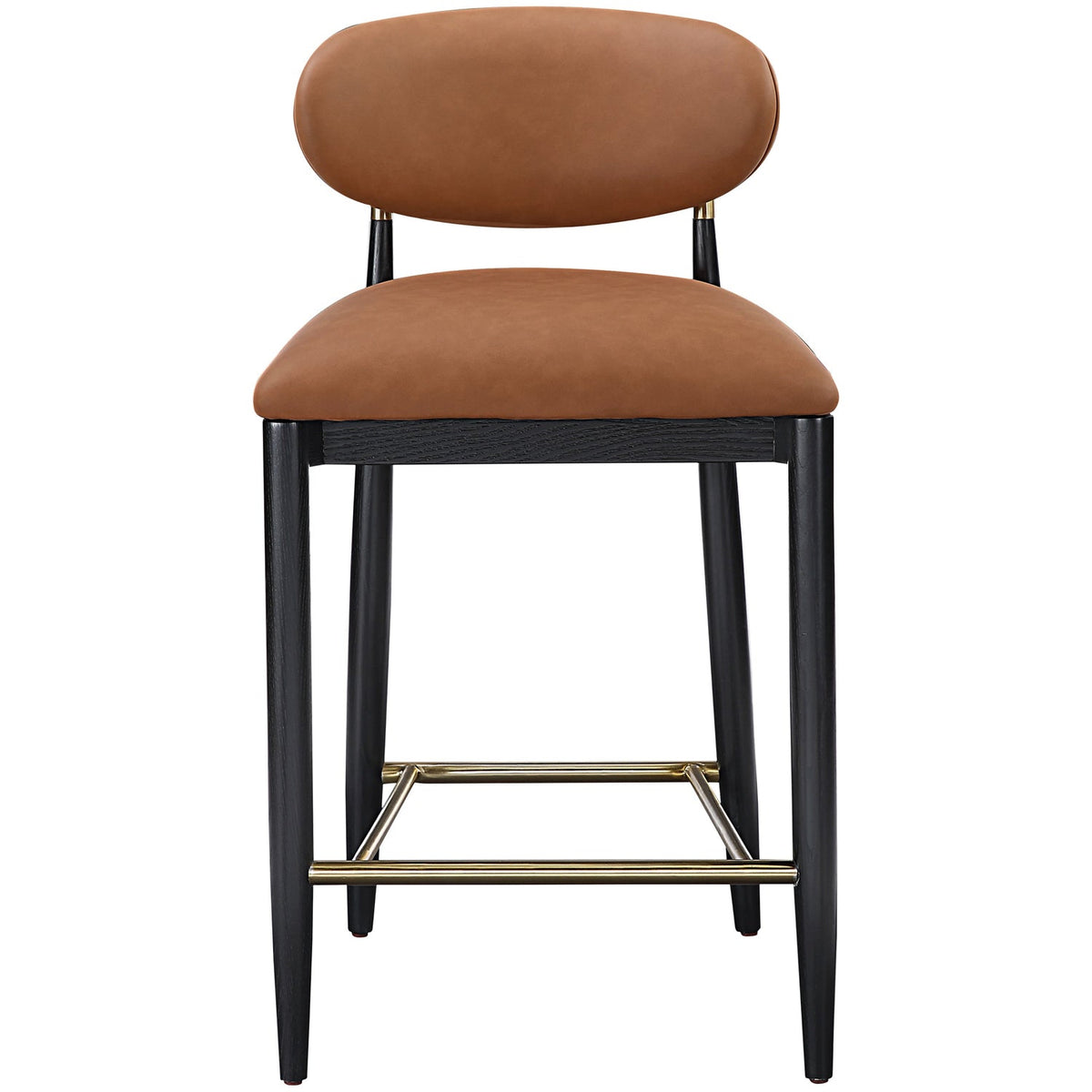 Riccio Cognac Vegan Leather Upholstered Stool