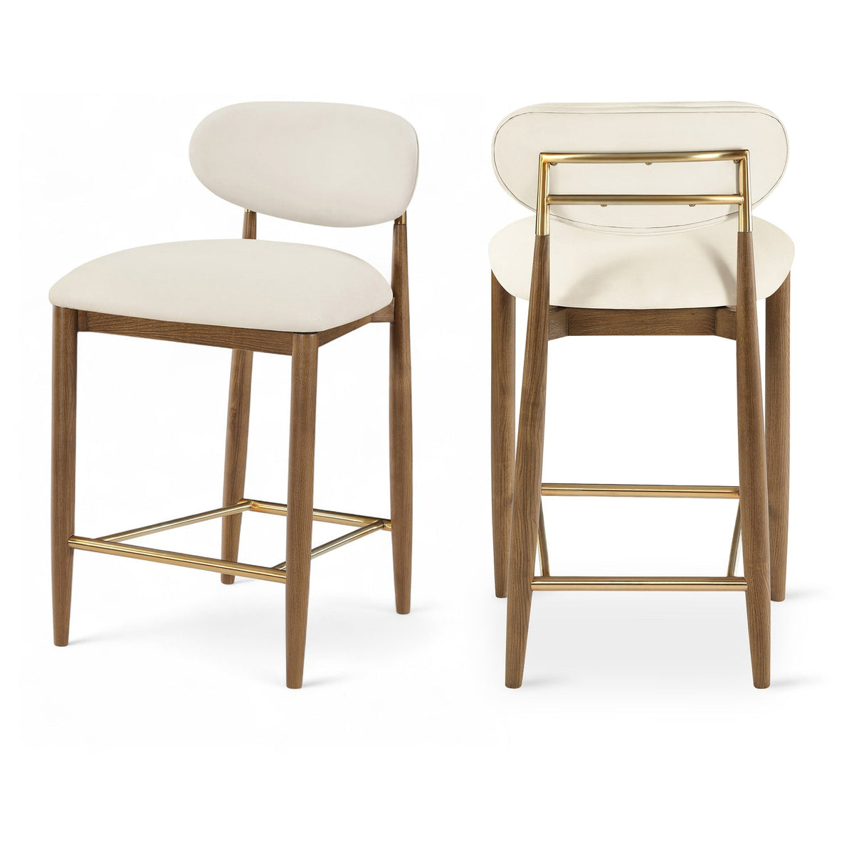 Riccio Cream Vegan Leather Upholstered Stool