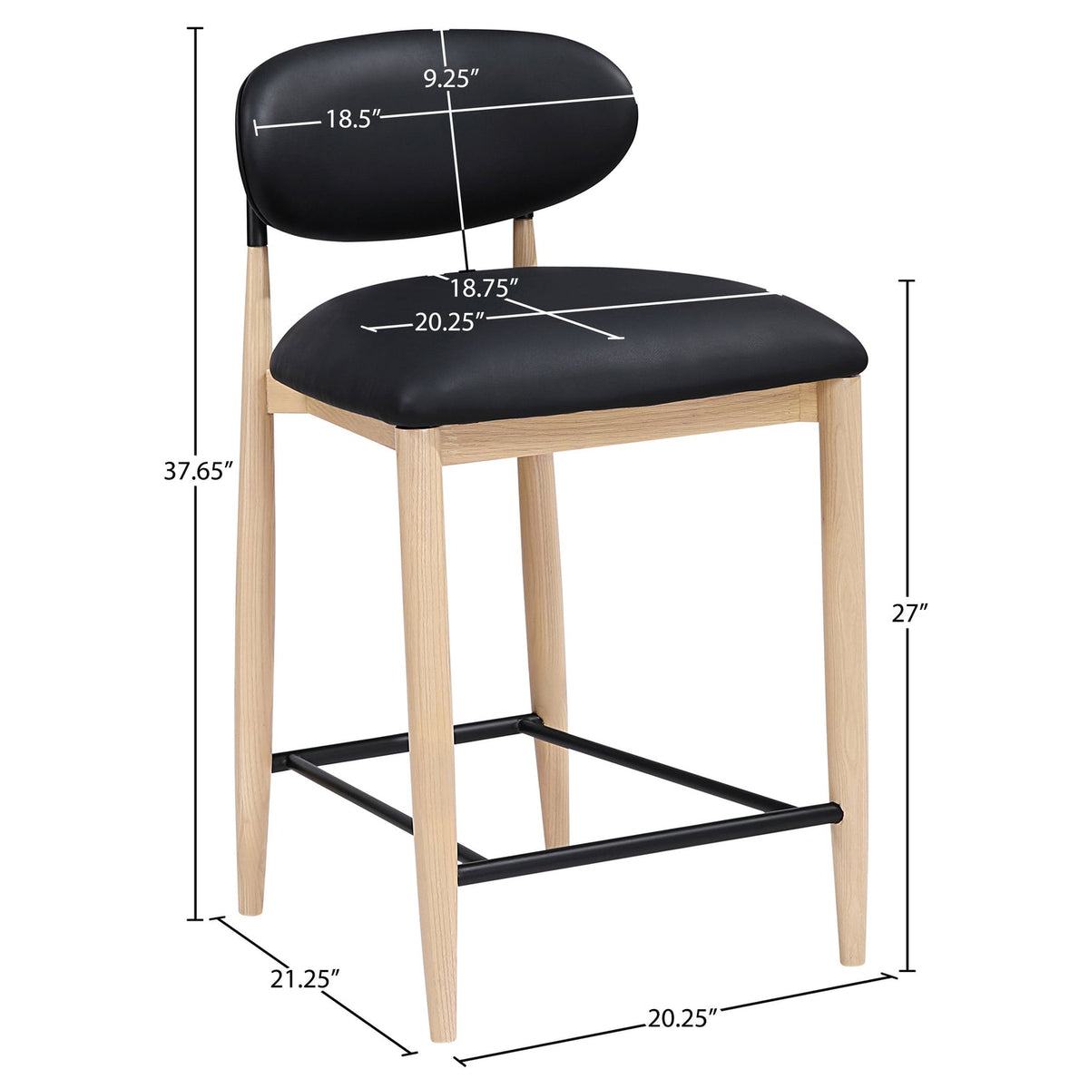 Riccio Black Vegan Leather Upholstered Stool