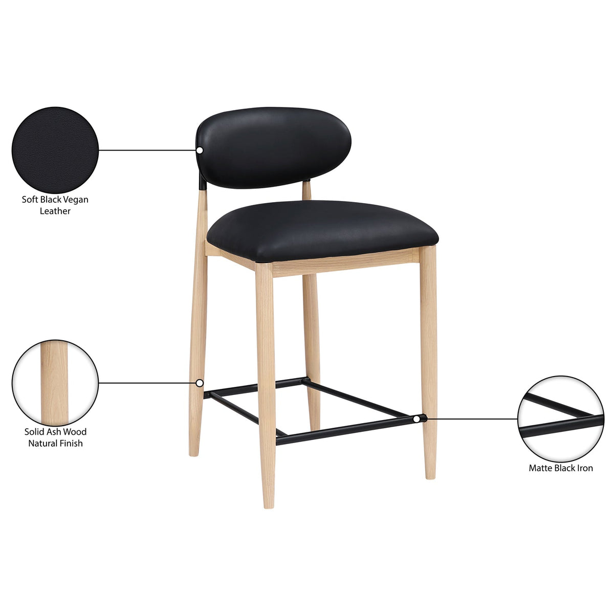 Riccio Black Vegan Leather Upholstered Stool