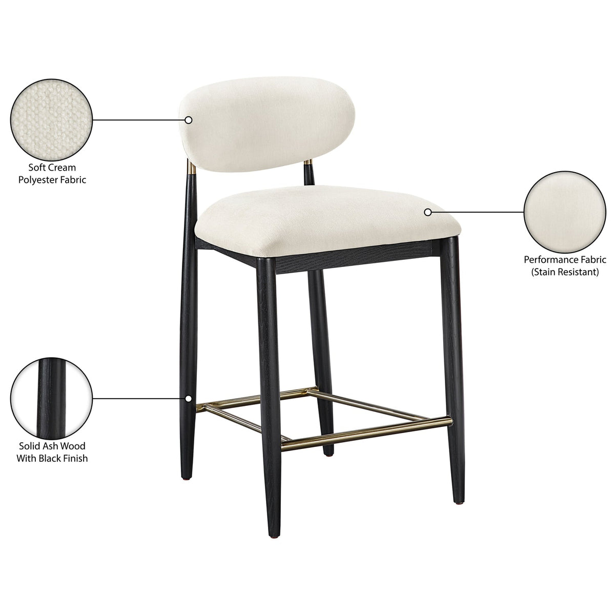 Riccio Cream Performance Fabric Upholstered Stool