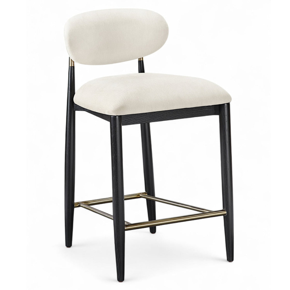 Riccio Cream Performance Fabric Upholstered Stool in black ash, brushed brass, primary product view