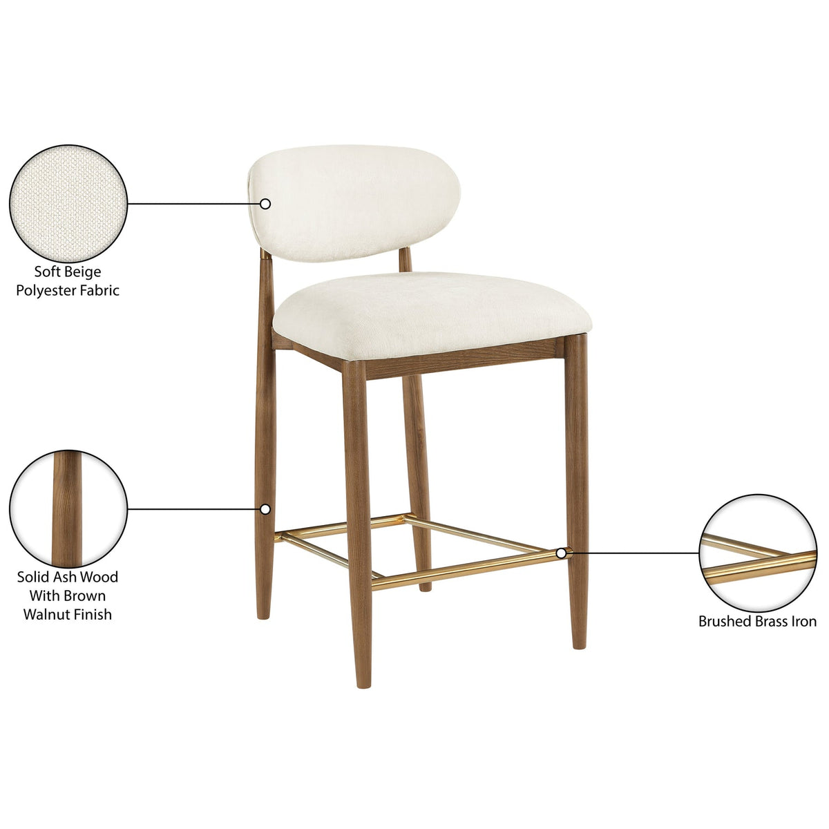 Riccio Beige Performance Fabric Upholstered Stool