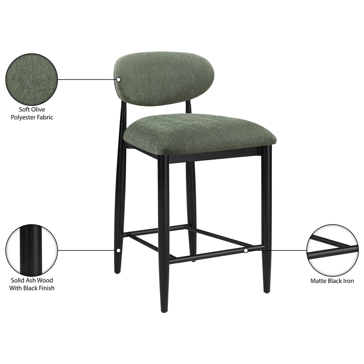 Riccio Olive Performance Fabric Upholstered Stool