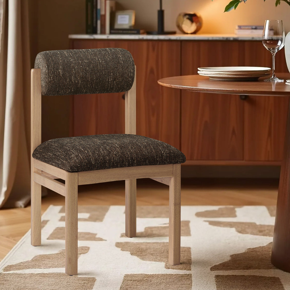 Roundhill Brown Linen Textured Fabric Upholstered Dining Chair Set of 2