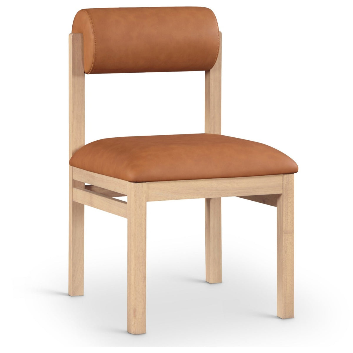 Roundhill Cognac Vegan Leather Upholstered Dining Chair, Set of 2 in cognac, natural wood frame, primary product view