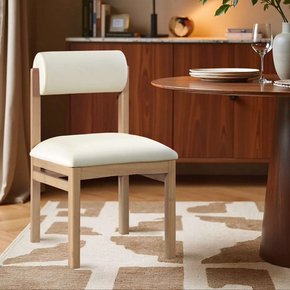 Roundhill Cream Vegan Leather Upholstered Dining Chair Set of 2