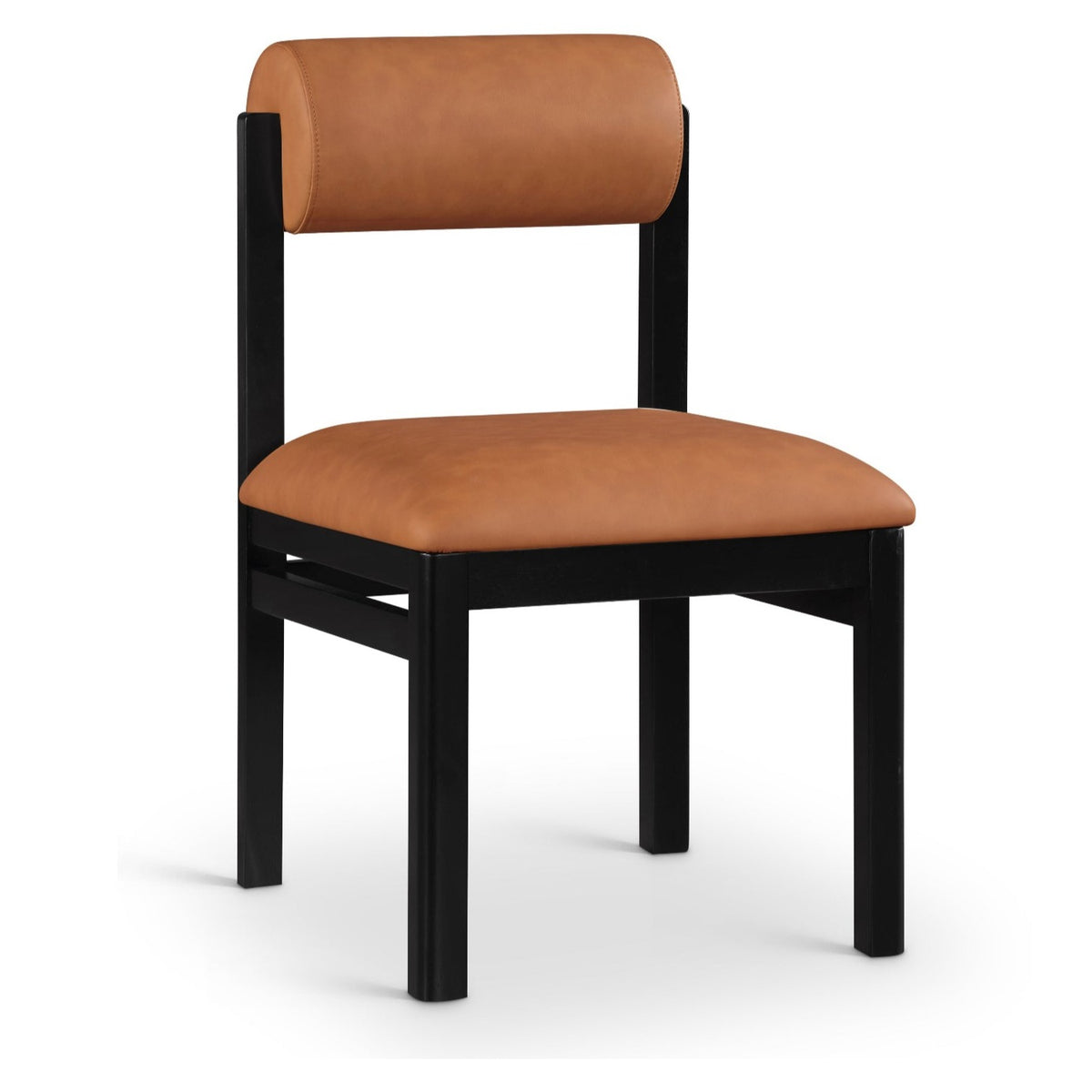 Roundhill Cognac Vegan Leather Upholstered Dining Chair, Set of 2 in cognac, black wood frame, primary product view
