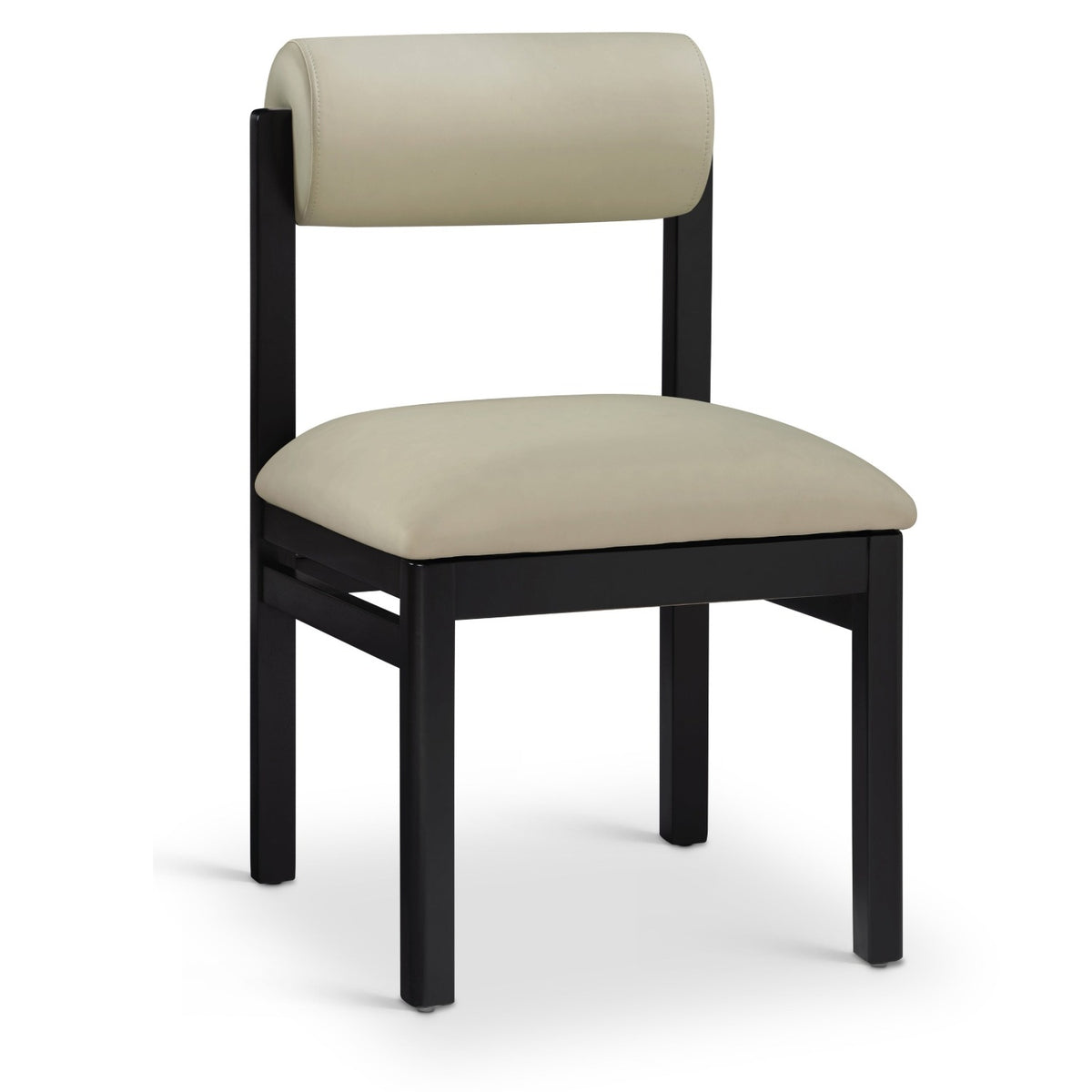 Roundhill Taupe Vegan Leather Upholstered Dining Chair, Set of 2 in taupe, black wood frame, primary product view