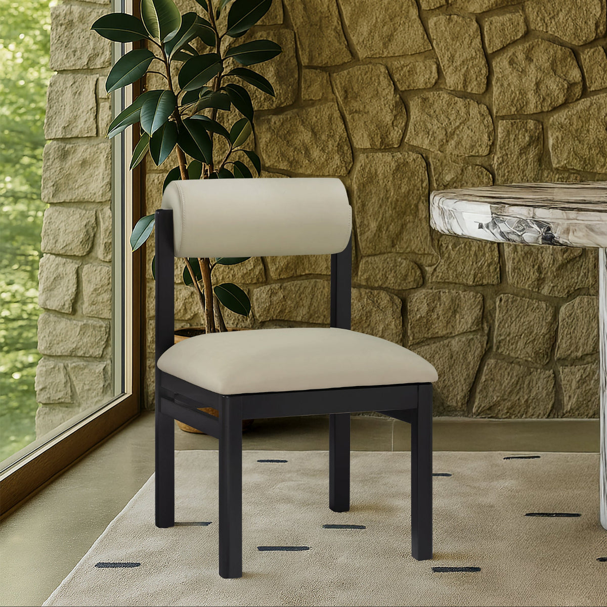 Roundhill Taupe Vegan Leather Upholstered Dining Chair Set of 2