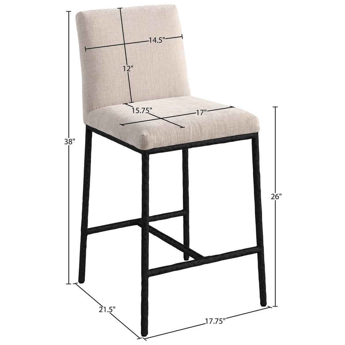 Reeves Beige Chenille Fabric Upholstered Counter Stool Set of 2