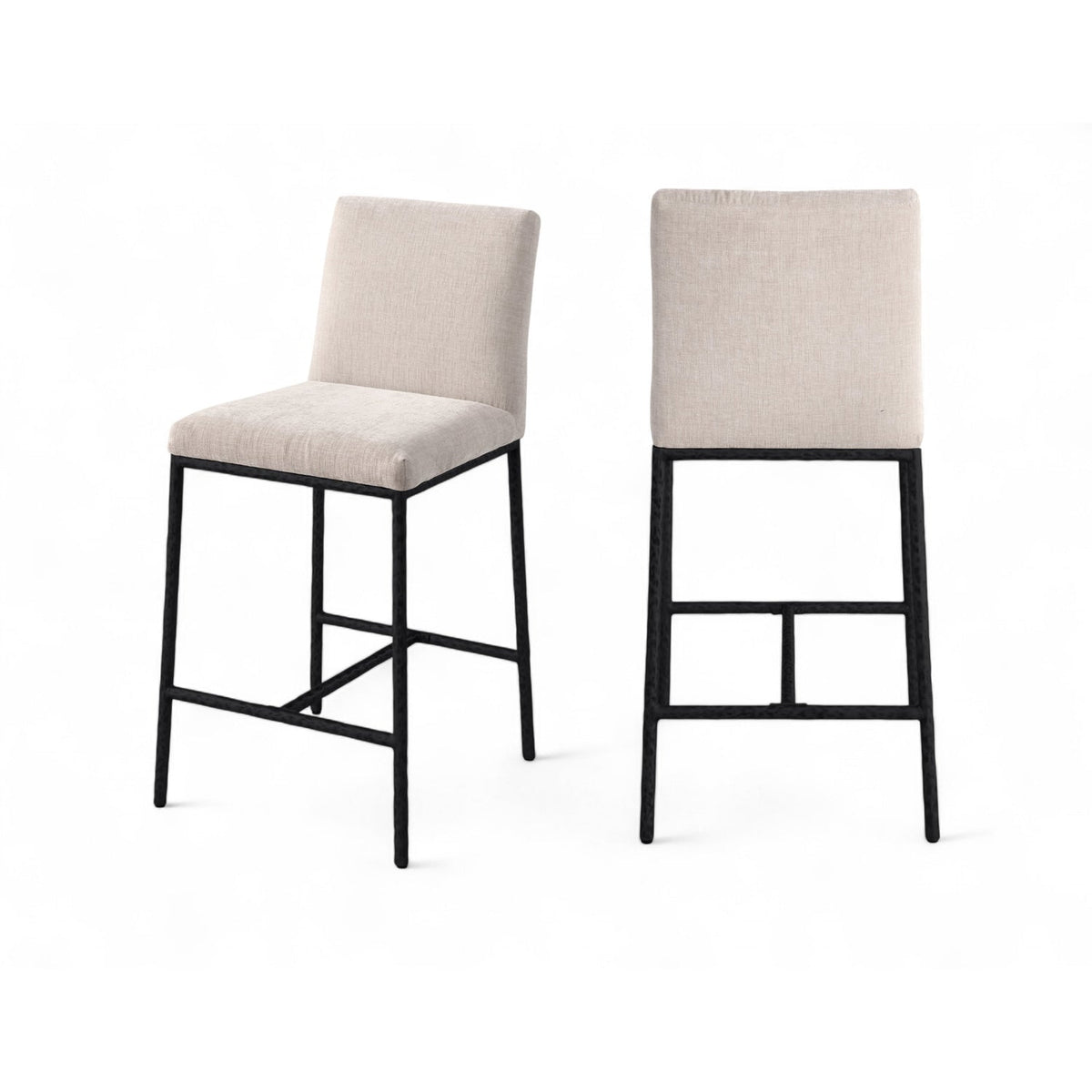 Reeves Beige Chenille Fabric Upholstered Counter Stool Set of 2
