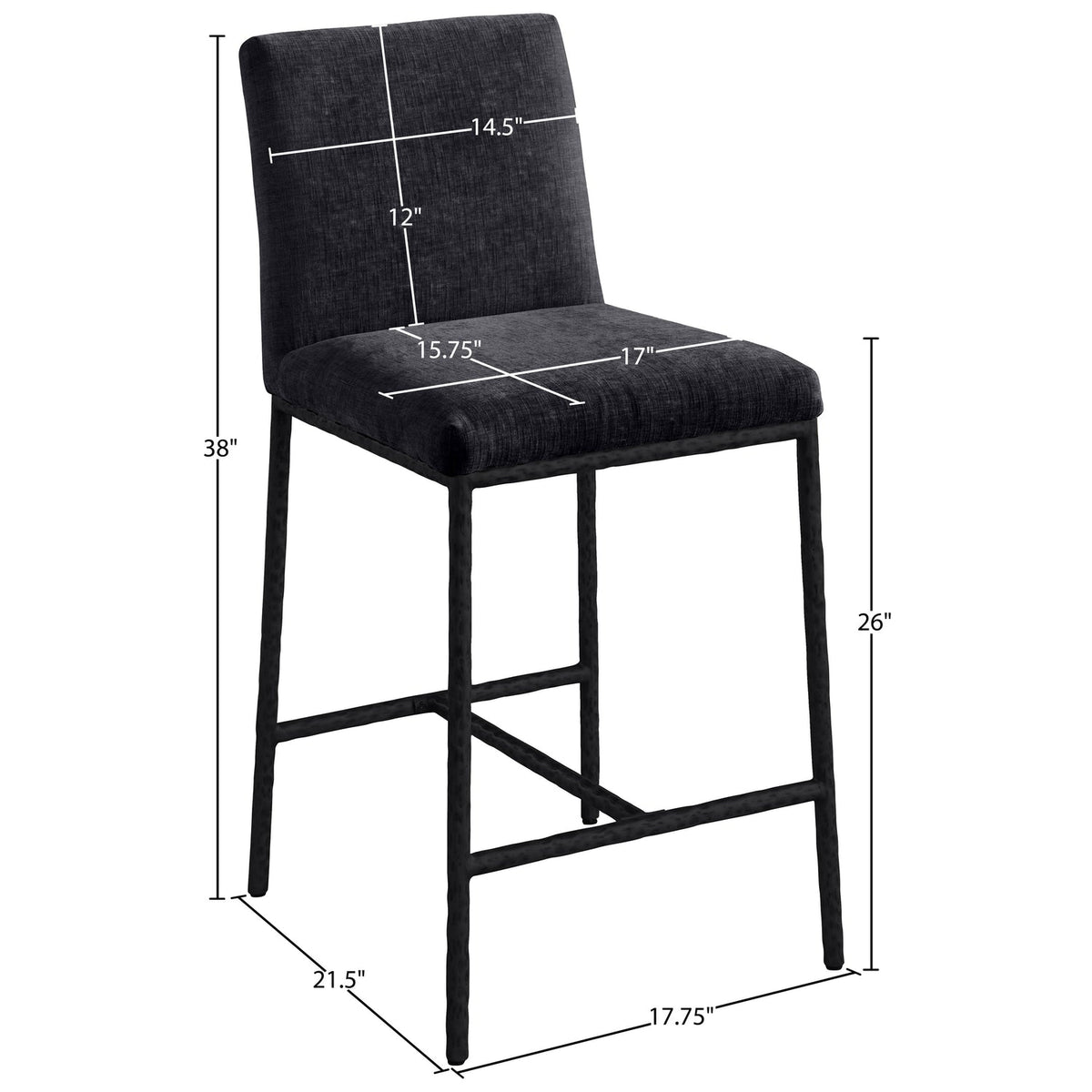 Reeves Black Chenille Fabric Upholstered Counter Stool Set of 2