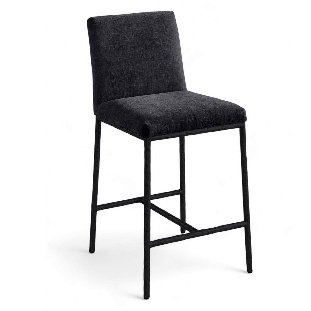 Reeves Black Chenille Fabric Upholstered Counter Stool, Set of 2 in black chenille, matte black, primary product view