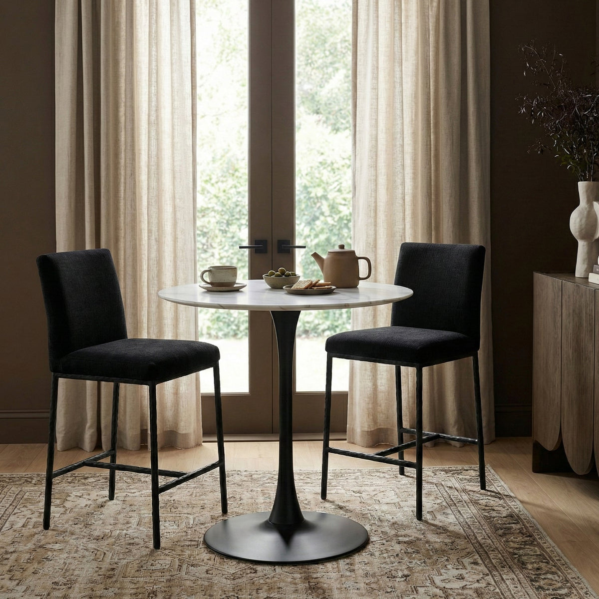 Reeves Black Chenille Fabric Upholstered Counter Stool Set of 2