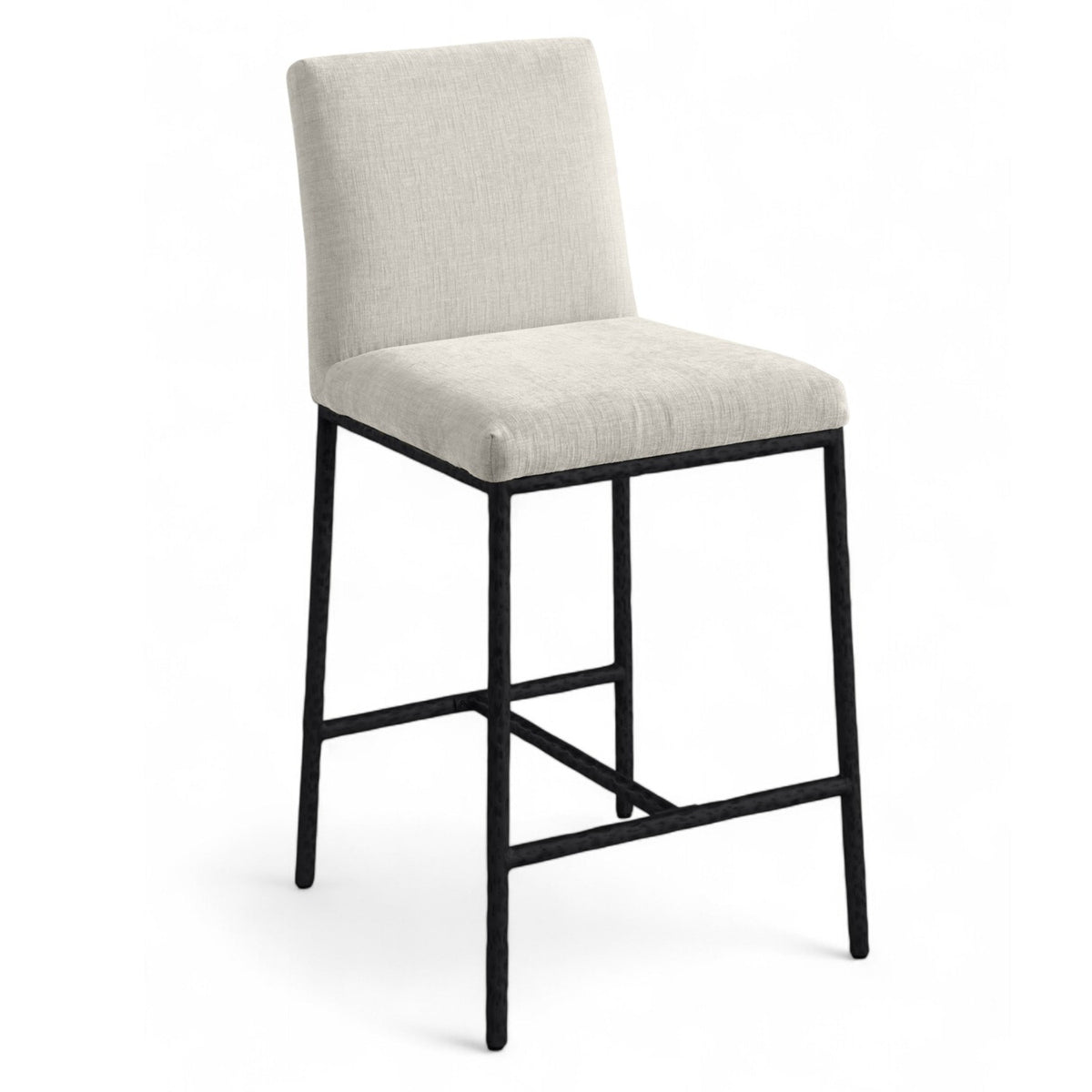 Reeves Cream Chenille Fabric Upholstered Counter Stool, Set of 2 in matte black, primary product view