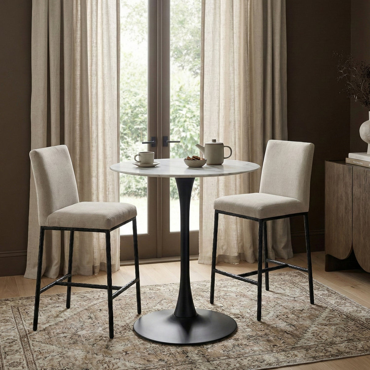 Reeves Cream Chenille Fabric Upholstered Counter Stool Set of 2