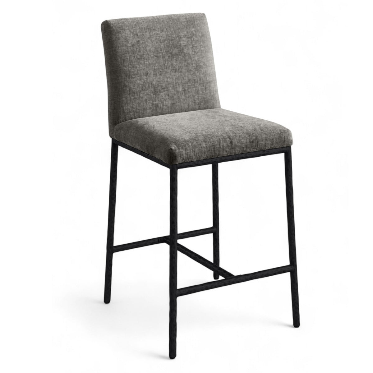 Reeves Grey Chenille Fabric Upholstered Counter Stool, Set of 2 in matte black, primary product view