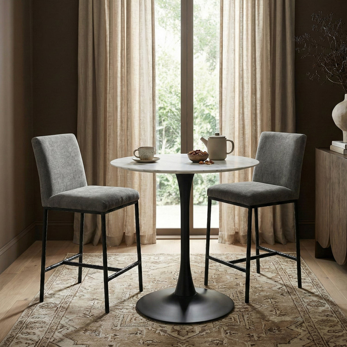 Reeves Grey Chenille Fabric Upholstered Counter Stool Set of 2