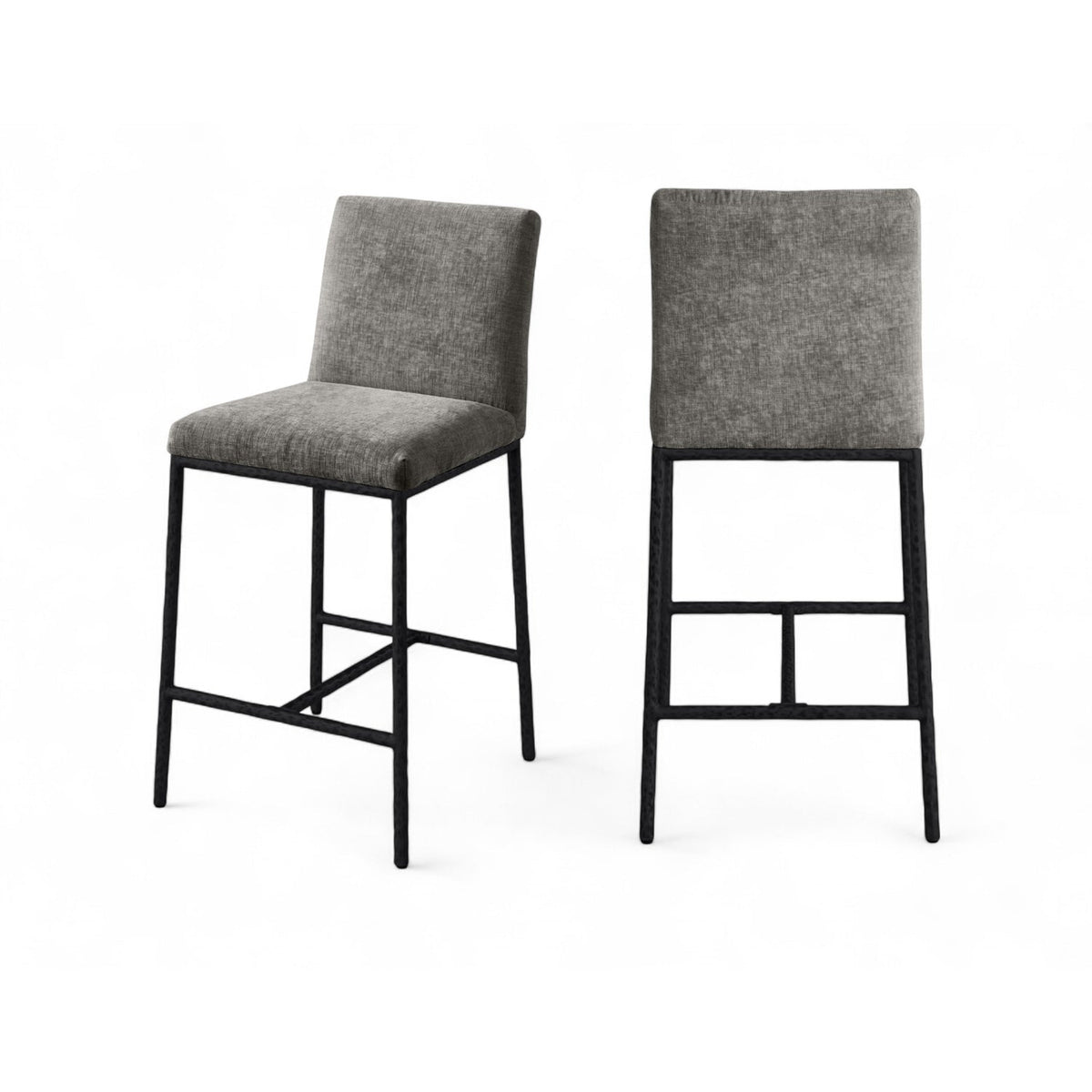 Reeves Grey Chenille Fabric Upholstered Counter Stool Set of 2