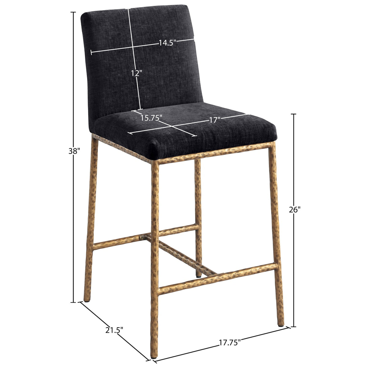 Reeves Black Chenille Fabric Upholstered Counter Stool Set of 2