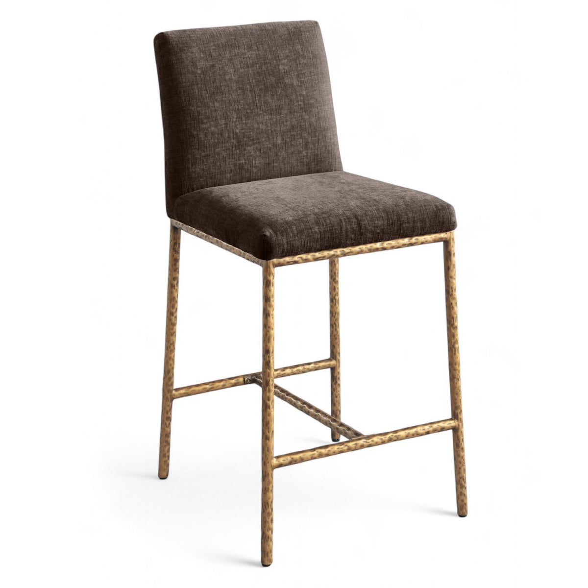 Reeves Brown Chenille Fabric Upholstered Counter Stool, Set of 2 in brown chenille, brushed brass, primary product view