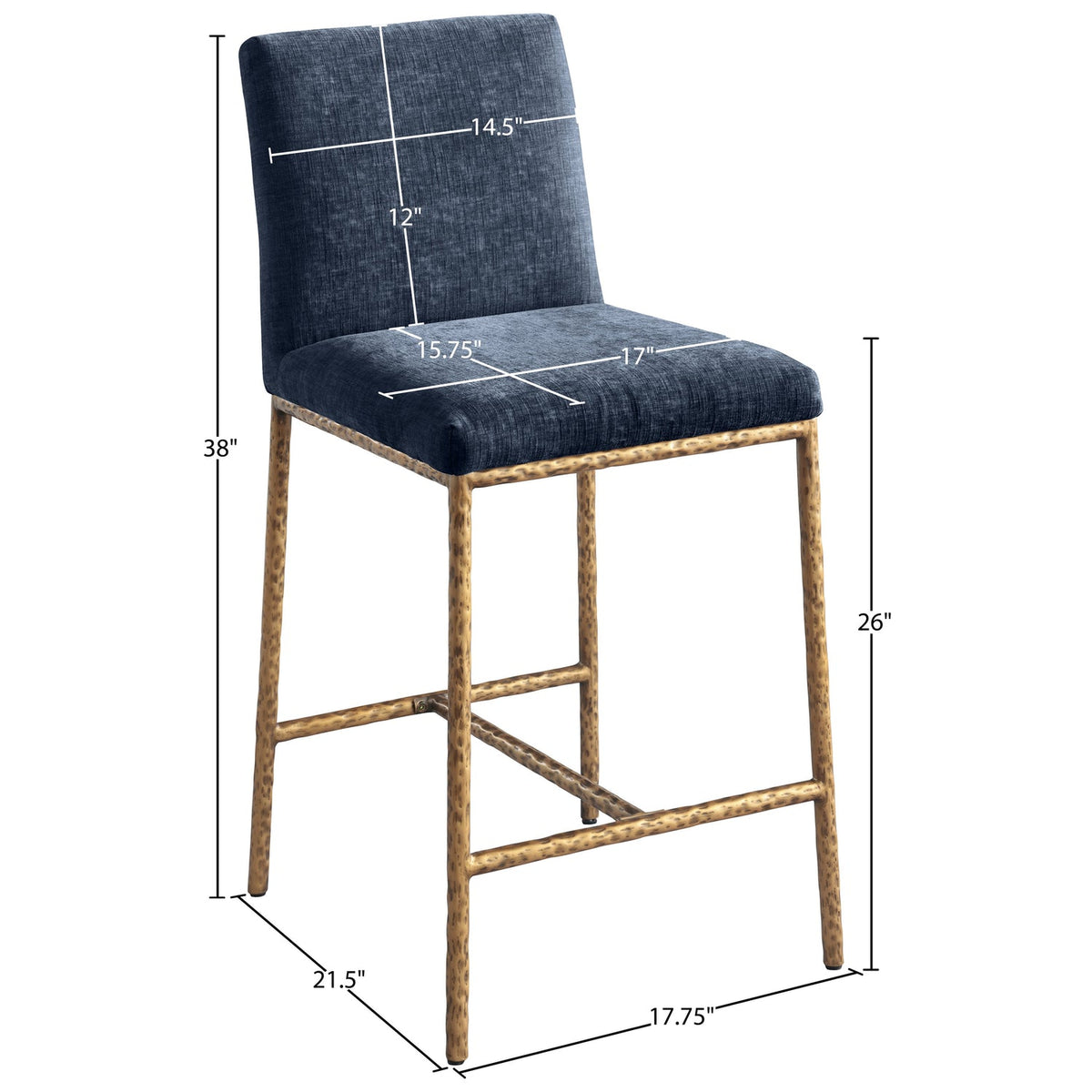 Reeves Navy Chenille Fabric Upholstered Counter Stool Set of 2