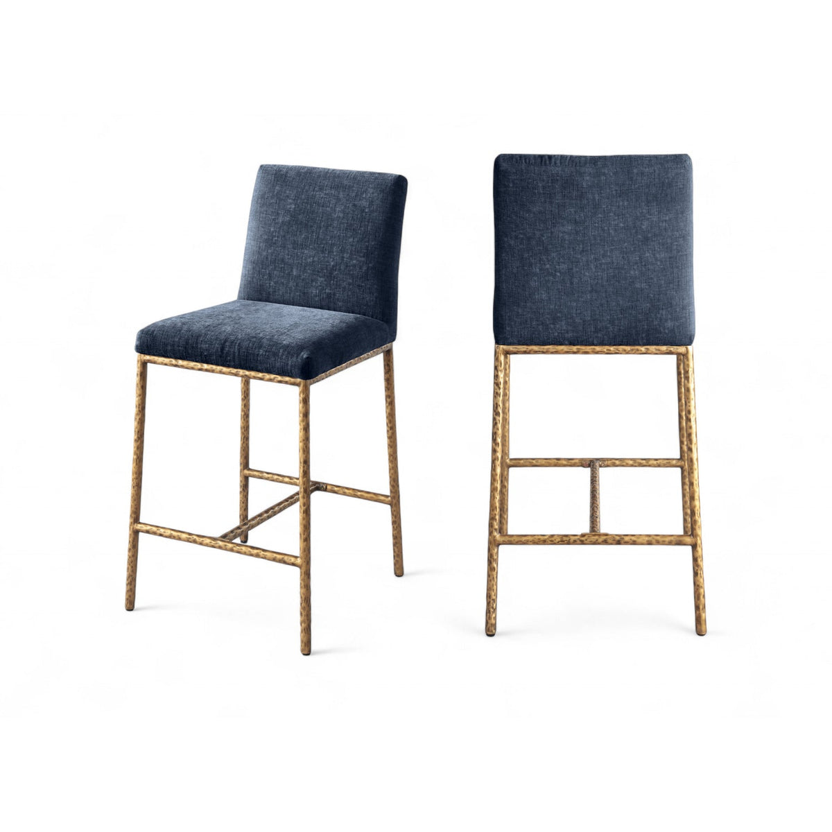 Reeves Navy Chenille Fabric Upholstered Counter Stool Set of 2