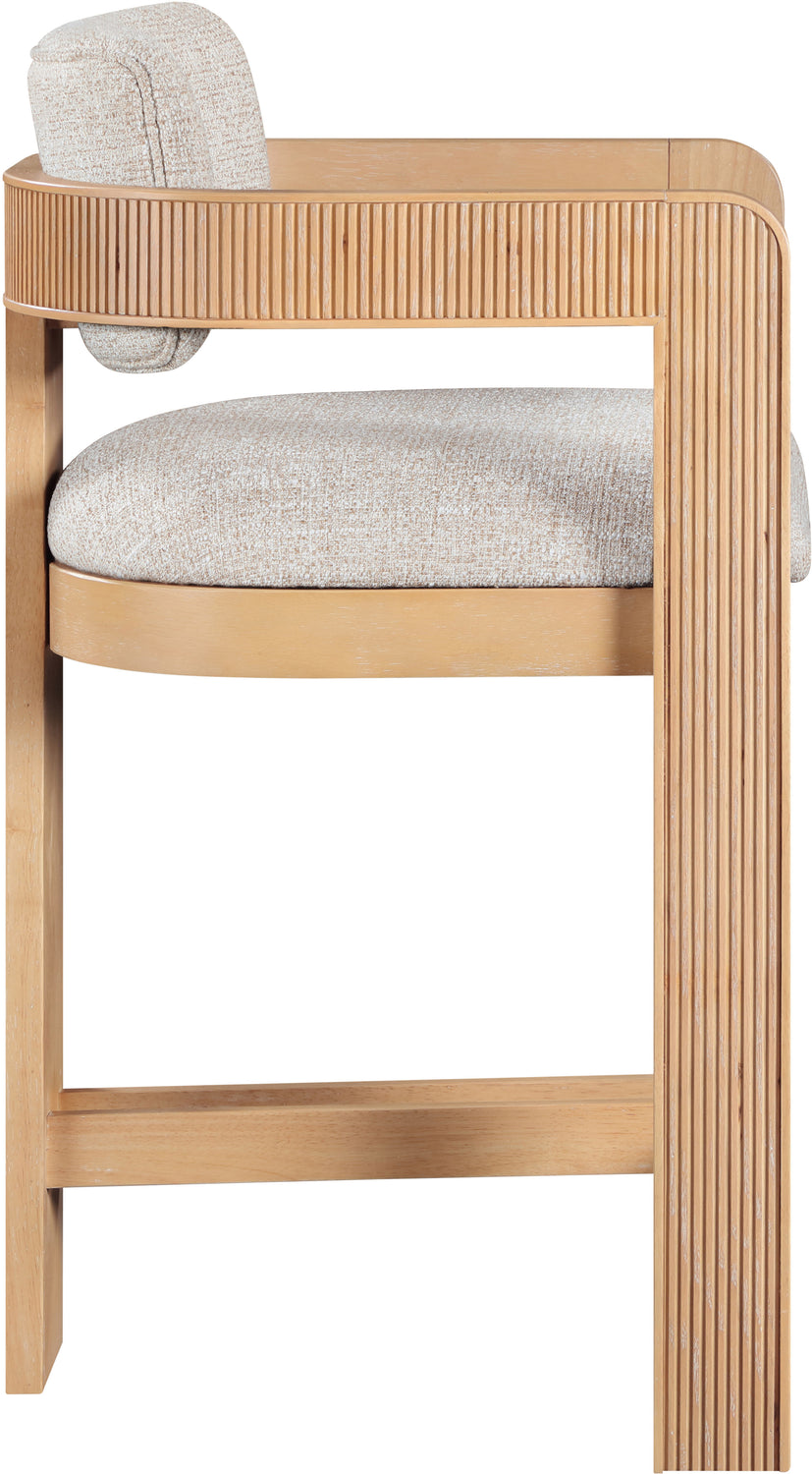 Sacha Beige Linen Textured Fabric Upholstered Counter Stool Set of 2