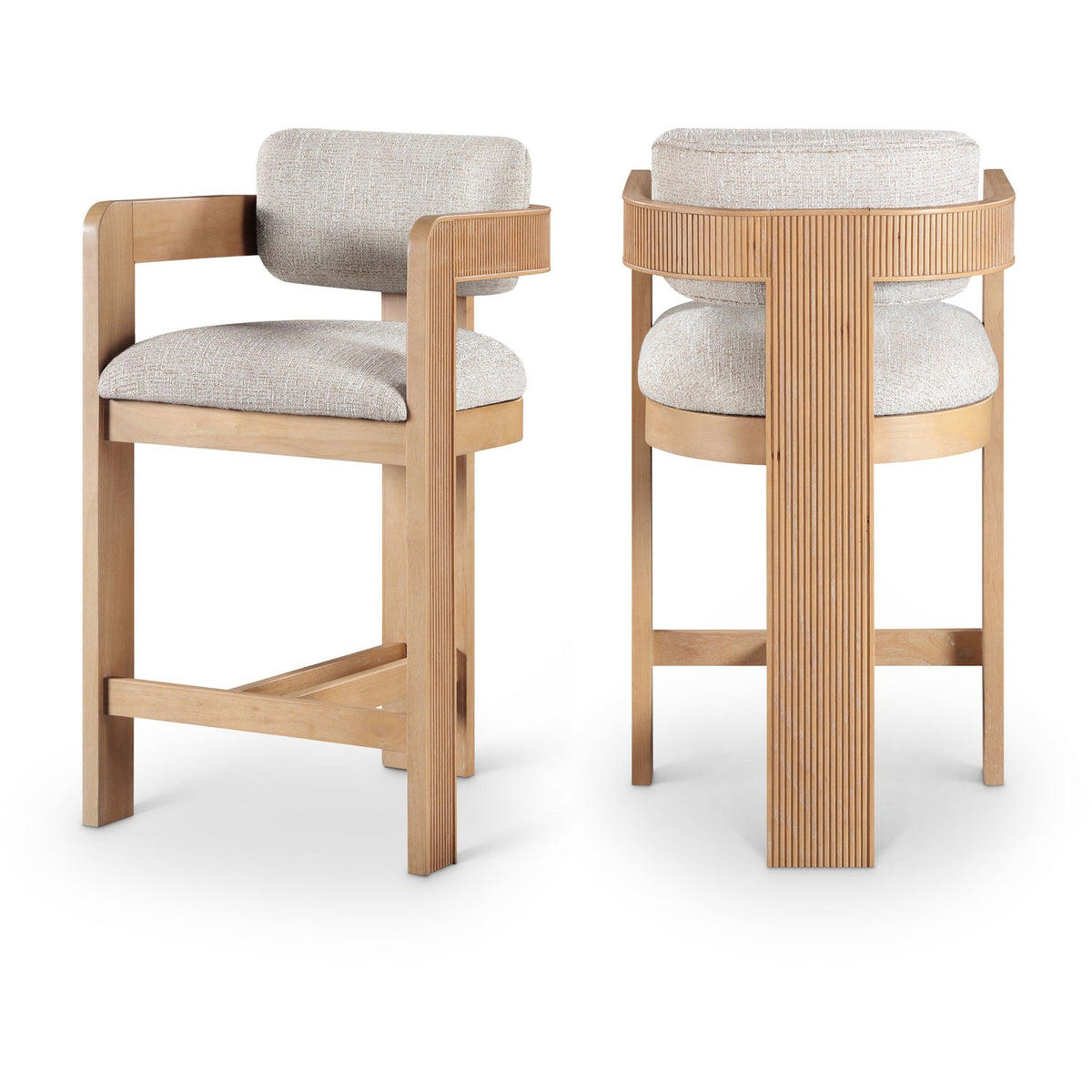 Sacha Beige Linen Textured Fabric Upholstered Counter Stool Set of 2