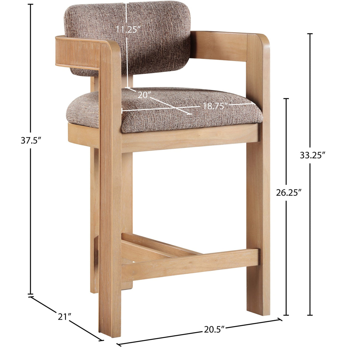 Sacha Brown Linen Textured Fabric Upholstered Counter Stool Set of 2