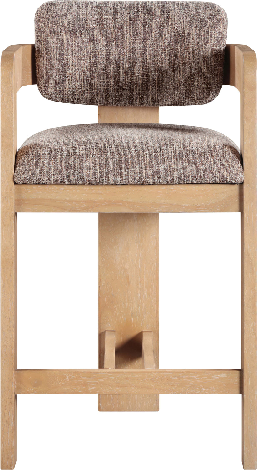 Sacha Brown Linen Textured Fabric Upholstered Counter Stool Set of 2