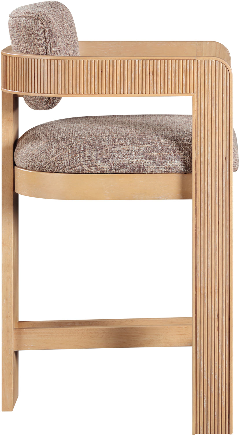Sacha Brown Linen Textured Fabric Upholstered Counter Stool Set of 2