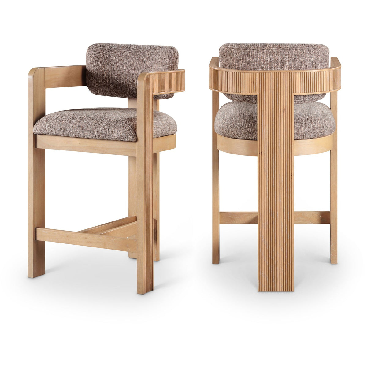 Sacha Brown Linen Textured Fabric Upholstered Counter Stool Set of 2