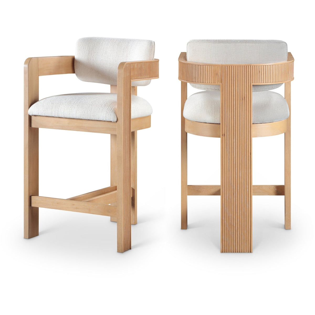 Sacha Cream Linen Textured Fabric Upholstered Counter Stool Set of 2
