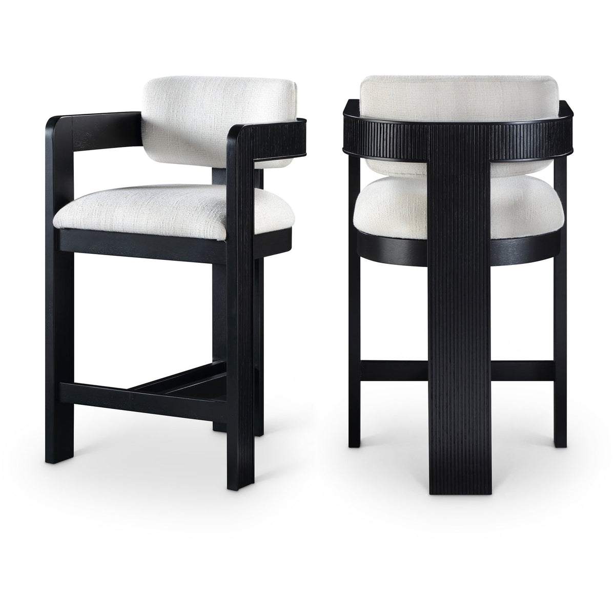 Sacha Cream Linen Textured Fabric Upholstered Counter Stool Set of 2