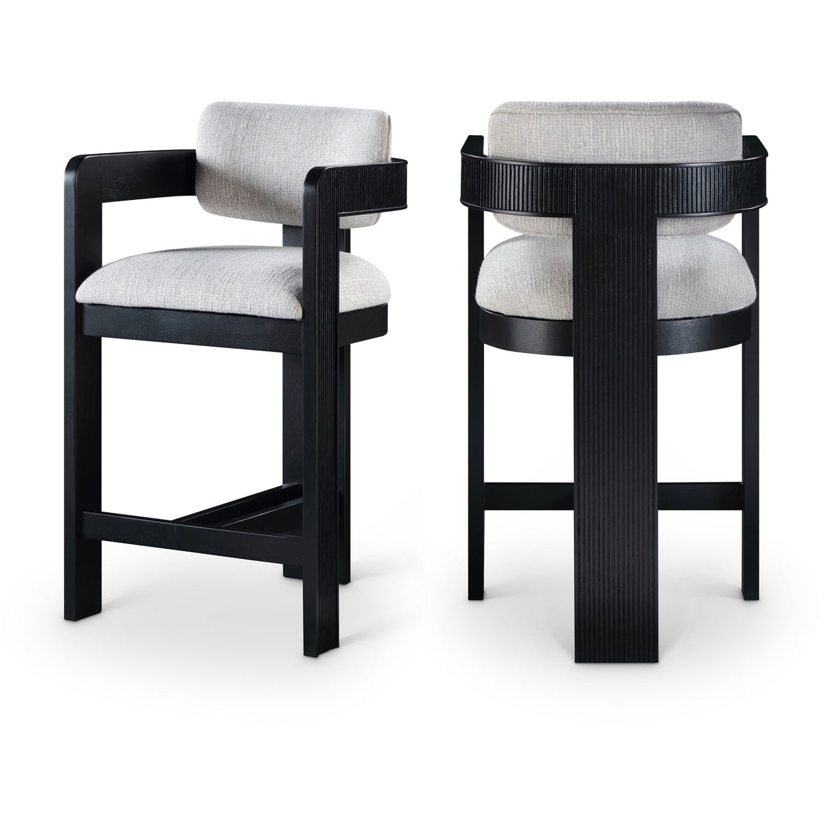 Sacha Grey Linen Textured Fabric Upholstered Counter Stool Set of 2
