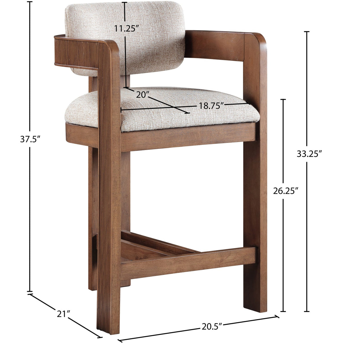 Sacha Beige Linen Textured Fabric Upholstered Counter Stool Set of 2