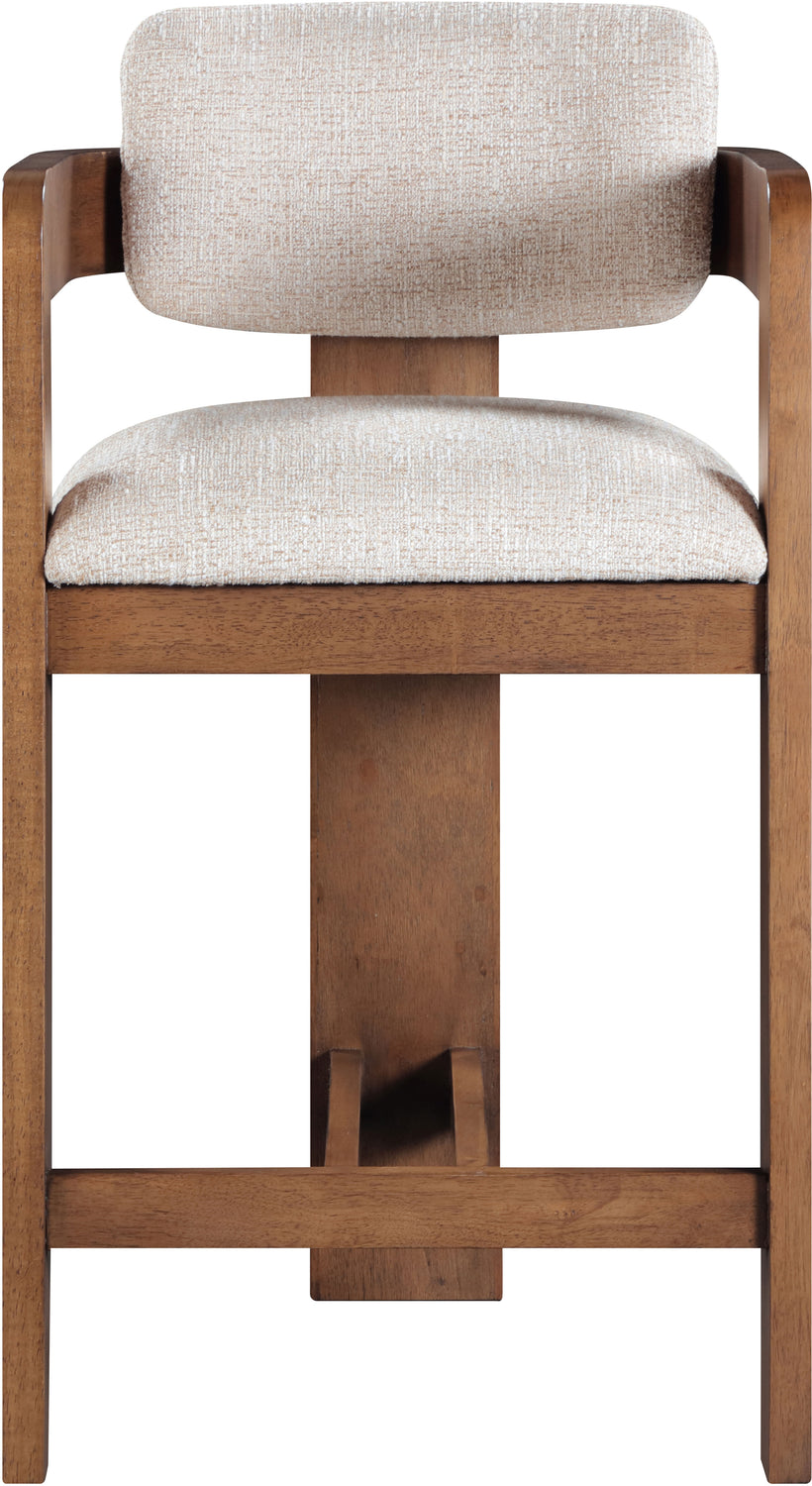Sacha Beige Linen Textured Fabric Upholstered Counter Stool Set of 2
