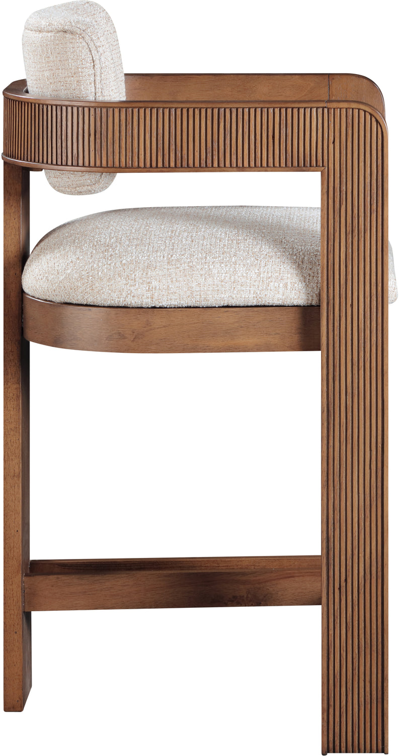 Sacha Beige Linen Textured Fabric Upholstered Counter Stool Set of 2
