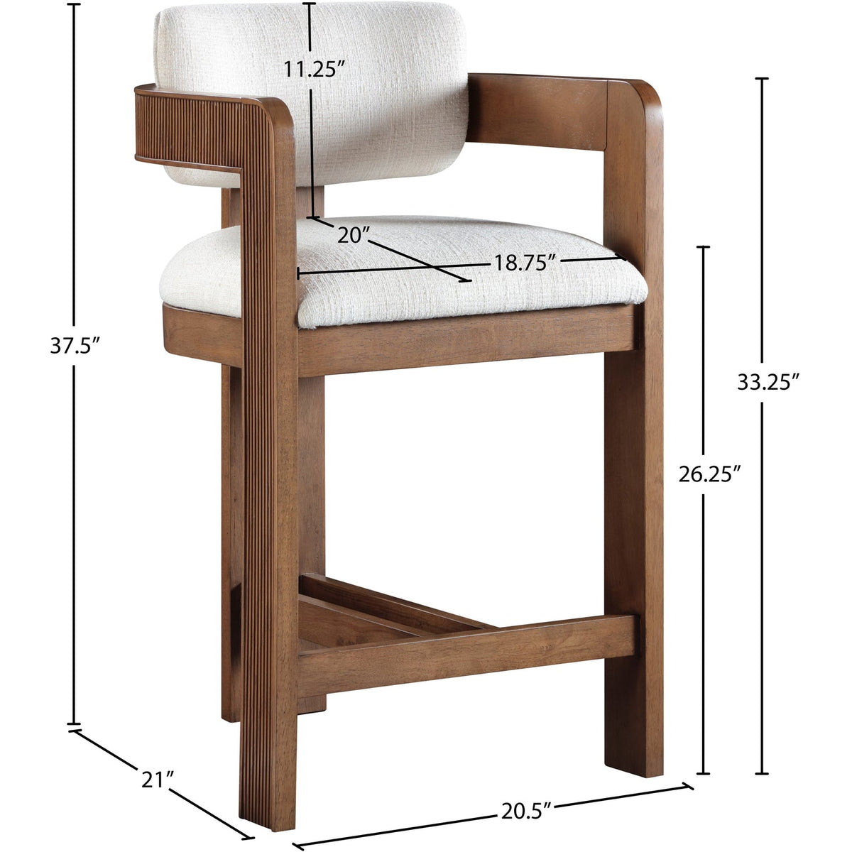 Sacha Cream Linen Textured Fabric Upholstered Counter Stool Set of 2