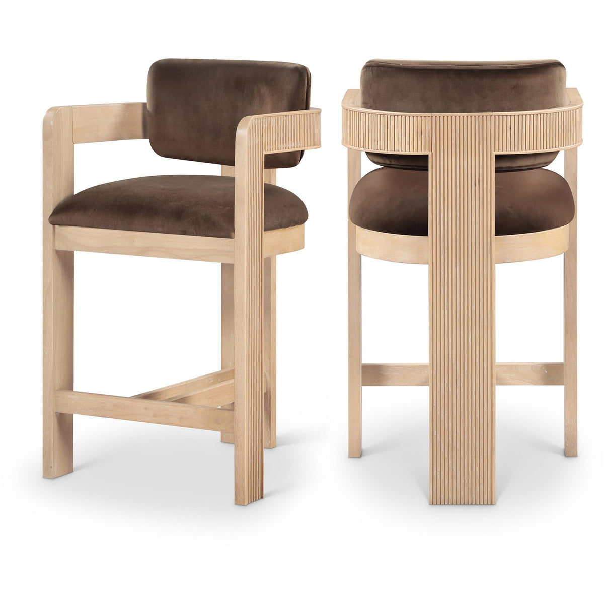 Sacha Brown Velvet Upholstered Counter Stool Set of 2