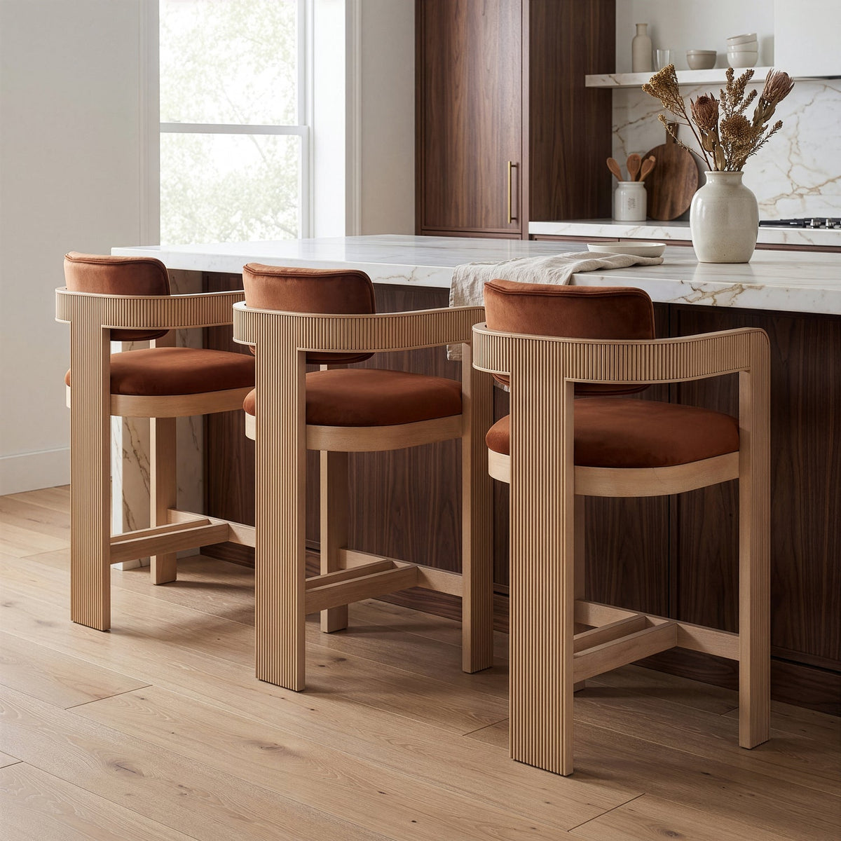 Sacha Cognac Velvet Upholstered Counter Stool Set of 2
